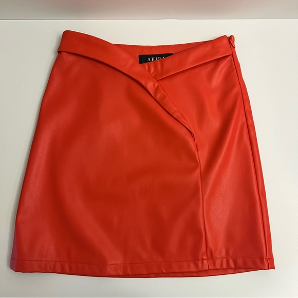 AKIRA Dresses & Skirts - AKIRA Faux Leather Crossover Front Mini Skirt-Orange Red